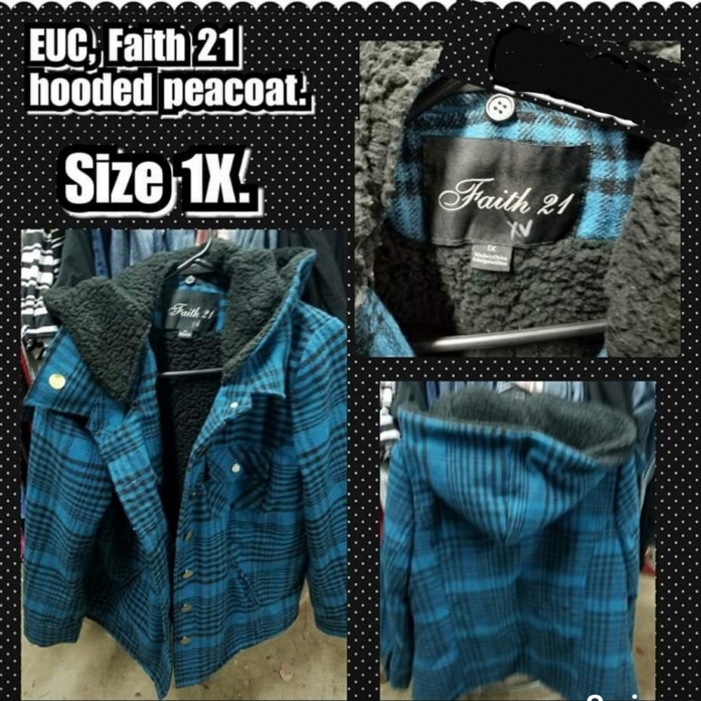 1x, womens faith brand wool plaid peacoat w hood